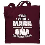 Shirtracer Oma Geschenk - Ich habe 2 Titel Mama & Oma und ich rocke sie beide! - Blumen - Unisize - Bordeauxrot - tasche oma mama - WM101 - Stoffbeutel aus Baumwolle Jutebeutel lange Henk