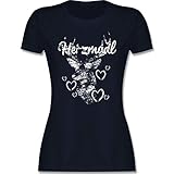 Oktoberfest Trachtenshirt Damen Party Trachten - Herzmadl mit Hirsch und Herzen - weiß - XXL - Navy Blau - Tshirt mit Herz - L191 - Tailliertes Tshirt für Damen und Frauen T-S