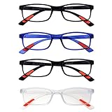 Amazotti Milano Lesebrille 4er Pack, Stärke +2,25 Sehhilfe in Schwarz, Blau & Transparent Brillen für Damen und H