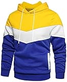 Rave on Friday Unisex Hoodie Gelb Patchwork Fleece Pullover Langarm Farbblock Sweatshirt Atmungsaktive Sport Outwear Hoody Casual Tops mit Kanga Tasche und Kordelzug für Herren Damen L