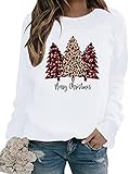 OADOBKICE Weihnachten Damen Pullover Elegantes Damen Weihnachten Sweatshirt Winter Weihnachten Damen Sweatshirt Weihnachts Frauen Bluse Weihnachten Top Damen Weihnachten Damen Top Grau Weiß XXL