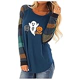 Langarmshirt Damen Oberteile Baseball Longshirt Casual Lose Farbblock Pullover Blusen Tuniken Shirt(Blue, S)