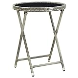 Klappbarer Beistelltisch Garten-Couchtisch Gartentisch Beistelltisch Klapptisch Balkontisch Holztisch 60 cm Poly Rattan und Hartg