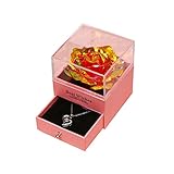 Damen Halskette Elegant und Exquisite Silberkette Rose Geschenkbox Farbe und Gold Rose Blume Schmuckschatulle 100 Sprachen Geschenke für Frauen (C)