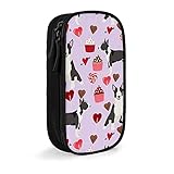 Bullterrier schwarz und weiß Mantel Hund Valentinstag Herzen Cupcakes lila Federmäppchen langlebige Tasche Box große Kapazität Schreibwaren Organizer Stifthalter für Schule, Arbeit und Bü