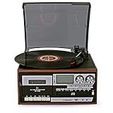 YQG Phonograph Retro-Bluetooth-Plattenspieler mit 2 eingebauten Lautsprechern 3-Gang-Plattenspieler, CD-Player, AM/FM-Radio|USB|Bandaufnahme|Brennfunk