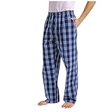 Azruma Karierte Pyjamahose für Herren Lang Schlafanzughose Loungehose Freizeithose Pyjamahose Baumwolle Flanell Polybaumwolle Schlafhose Pyjamaunteteil Casual Loungewear Nachtwäsche Hose H