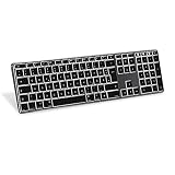 Kabellose Bleutooth Tastatur, Beleuchtete Wiederaufladbare Fullsize Funktastatur mit 3 Kanäle für iOS Tablet, Handy/MacOS MacBook,iMac, Mac Pro, QWERTZ DE Layout, Schwarz und G