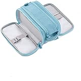 Großes Canvas Federmäppchen, mehrschichtiges Federmäppchen, süße Schreibwaren Federmäppchen Aufbewahrungstasche, Schule - Blau-Mehrschichtig