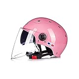 Lloow Motorrad Halbhelm, Open-Face Vintage Helm Mit Doppel-Sonnenblende, Für Scooter Cruiser Strap Halbhelm Herren Damen, Größenverstellbar 54-61Cm,Rosa,3