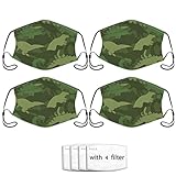 LAMOGALL Dinosaur Camo 4-Pack Washable Face Mask Adult Adjustable Face Cover Mouth Protection Decor With 4 Filter One S