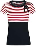 Banned Retro Candy Stripe Top Frauen T-Shirt schwarz/rot/weiß XL