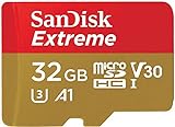 SanDisk Extreme microSD-Karte für mobiles Gaming 32 GB, Unterstützt mit A2 App Performance AAA/3D/VR-Spielgrafiken und 4K-UHD-Video, 100 MB/s Leseklasse 10, UHS-I, U3, V30, SDSQXAF-032G-GN6GN