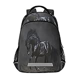 FVFV Schwarzes Dunkles Pferd Jungs Studentenrucksack Kinderrucksack Büchertasche Schülerrucksack Rucksäcke für Teen M