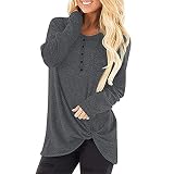 Sonojie Longshirt Damen Oberteile Schulterfrei Tshirt Langarm Shirt Bluse Tunika Knot Damen Oberteil mit Rundhalsausschnitt Dunkel Grau, Grün, Violett, G