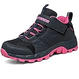 ZYLDK Unisex Kinder Wanderschuhe Jungen Mädchen Trekkingschuhe Outdoorschuhe Atmungsaktiv Freizeitschuhe mit Klettverschluss Pink&Blau 35