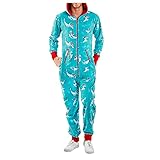 KIMODO Weihnachten Jumpsuit Trainingsanzug Jogginganzug GanzköRperanzug Sportanzug Herren Overall Onesie Reißverschluss Hoodie Langarm Sweatshirt Set Pyjamas Nachtwäsche (B-Blau, XL)