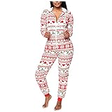 RMBLYfeiye Damen Jumpsuit Weihnachten Onesie Overall Freizeitanzug Overall Hausanzug Einteiler Strampler Trainingsanzug Pyjama mit Kapuze Herbst Winter mit Norweger M