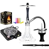 Aladin Epox 360 Pro Shisha-Set, 10 Blow-Offs, Edelstahl, Diffusor, Closed Chamber, Bundle mit TOM Gold Naturkohle & 1000w Kohleanzünder, Farbe:Black Sky