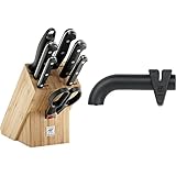 ZWILLING Messerblock, 8-tlg., Bambusblock, Messer und Schere aus rostfreiem Spezialstahl/Kunststoff-Griff, Twin Gourmet & 32591-000 Twinsharp Messerschärfer, schw
