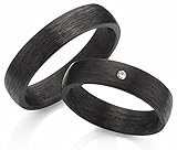 123traumringe 2x Trauringe/Eheringe aus Carbon mit BRILLANT in Juwelier-Qualität zum Paarpreis (Diamant/Gravur/Ringmaßband/Etui)