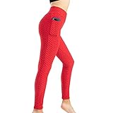 XUNHOU Trainings Hosen Laufen Yogapants,Große Lauf-Yogahose,Leggings mit Seitentaschen-rot_S,Hohe Taille Sporthosen Sup