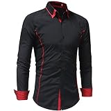 HUWAIYUNDONG Herren-Hemd - Frühling Sommer Business Hemden Herren Langarm Casual Slim-Fit Formal Langarm   Slim Fit Hemd Knöpfe Bluse Vintage Top,Rot,3XL