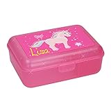 Personalisierte Einhorn Brotdose mit Name & Trennwand Vorratsdose BPA-Frei Brotzeitbox Kindergarten Butterbrotdose Pony Glitzer in Pink Perfektes Geschenk für M