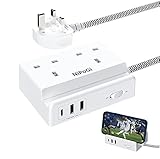 Verlängerungskabel mit USB-C-Anschlüssen, Steckdosenleiste mit Wandhalterung/Telefonhalter-Funktion, 2-Wege-Steckdosen, 2 USB-Ports, Verlängerungskabel, Büro, R