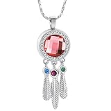 TNBKDSE Große Kristall Runde Edelstahl Feuerbestattung Schmuck mit Feder Charme Frauen Mädchen Andenken Memorial Urn Anhänger Halsk