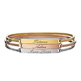Gravado 3er-Set Armreif aus Edelstahl mit Gravur, Silber Gold Rosé, Personalisiert mit Namen, Damen Schmuck, Mit Hak