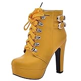 RTPR Winter Stiefel Klassische Schneestiefel Schnürstiefel, Damen Stiefeletten Ankle Boots, Lederstiefel High Heel Schlupfstiefel Kurze Stiefel Komfort SchnüRstiefel S