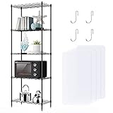 Standregal, Lagerregal mit 5 verstellbare Ablagen, Metallregal mit Edelstahlhaken und Nivellierfüßen, 150 x 55 x 30 cm, Regel für Wohnzimmer, Badezimmer, Küche, Büro, Garag