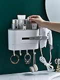 M.S.N Haartrocknerhalter, Kabelhalter, Badezimmer Organizer-aufbewahrung, Ohne Bohren Ablage Organizer Nagelfrei Selbstklebend Kein Schaden, Kunstsoff Wandhängend Für Badezimmer. (Grau)