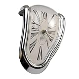 GCDN Schmelzende verzerrte Wanduhr, Zeit-Warnpuhr, Surrealismus, Salvador Dali Stil, Schmelzuhr, Dekoration (Silber) (Größe: 15 x 10 cm)