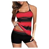 JINGJI Push Up Bikini Damen Bikini Frauen Plus Size Print Strappy Back Tankini Set Zweiteilige Badeanzüge Badekleid rot XXXL