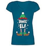 Schwester und Tante Geschenk - Weihnachten Tante Elf - M - Türkis - Fun - XO1525 - Damen T-Shirt mit V