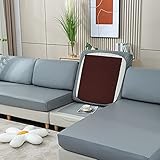 PU Leder Sofa Sitzkissenbezug, Wasserdicht Kratzfest Sofasitzbezug Abnehmbar Mit Elastischem Boden Sitzkissenbezug Für L-Typ Sofa Wohnzimmer-grau-X-4 S