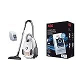 AEG VX6-2-IW-5 Staubsauger mit Beutel weiß & GR201SM s-Bag Staubbeutel Classic Long Performance MegaPack (12 Synthetik Staubsaugerbeutel für dauerhaft hohe Saugleistung, optimale Filtration, weiß)