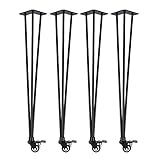 4x Natural Goods Berlin Hairpin Legs 'n'Roll | bewegliche Haarnadel Tischbeine rollbar | Tischgestell auf Rollen, Tischkufen flexibel DIY (72cm (Esstisch/Schreibtisch), Schwarz)