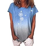 Lässige Sommeroberteile für Frauen, modische Löwenzahn-T-Shirts, Batik-T-Shirt, Kurzarm, Rundhalsausschnitt, Tunika, Tops, Übergröße, für Sommergeschenke, blau, L