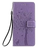 TOPOFU Brieftasche Hülle für Samsung Galaxy M32/A22 4G, 3D Muster [Baum Katze] PU Leder Magnetisch Flip Handyhülle Stoßfeste Schutzhülle [Kartenfächer], L