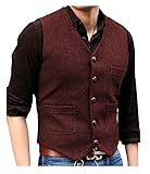 Zytyeu Weste Herren Slim Fit V Ausschnitt Einfarbig Anzugweste Herren Bankett Gastgeber Hochzeit Business All-Match Weste Herren Frühling Herbst Einfachheit Lassig Ärmellos Jacke Herren F-Wine Red S