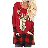 Eaylis Damen Weihnachten Motiv Sweatshirt Tshirt Weihnachtspullover Kleid Hoodie Langarm Kapuzenpullover Tops Lustig Pullover Kleid Weihnachtskleid Blusenkleider Geschenke für Frauen W