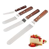 FEMONGY Tortenspachtel, 4-teiliges Set Winkelpalette Set, Winkelpalette Set für Torte, Edelstahl Material, langlebig, leicht, feine Haptik, geeignet zum Backen, Kuchen, schmücken (Holzgriff, 4 Größen)