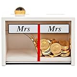 Geschenke 24 Spardose Mr & Mrs Weiß – lustige Geldgeschenke fürs Brautpaar – Hochzeit Sparbüchse Deko Holz – persönliches Geschenk zur Hochzeit (Weiß)