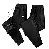 Herren Warm Ski Hosen Komfortable Samthose Jogginghose Trainingshose für Männer Casual Sporthose Basics Sweathose High Waist Fitness Hosen Kordelzug Sportlich Jogger Fleece Hosen mit T