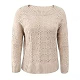 SHOWSHY Damen Langarm Rundhals Schulterfrei Strick-Pullover Pulli Sweatshirt Pullover Frauen Herbst Winter Elegant Basic Einfarbig Hollow Out Bequem Strickhemd Sweatjacken Langarmshirts U