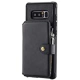 Boloker für Samsung Galaxy Note 8 Hülle + Displayschutz, Reißverschluss Flip PU Leder Schutzhülle Stand Handy Tasche Brieftasche Unterstützung Wallet Case Cover [Magnetisch] (Schwarz)