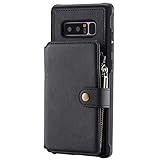 Boloker für Samsung Galaxy Note 8 Hülle + Displayschutz, Reißverschluss Flip PU Leder Schutzhülle Stand Handy Tasche Brieftasche Unterstützung Wallet Case Cover [Magnetisch] (Schwarz)